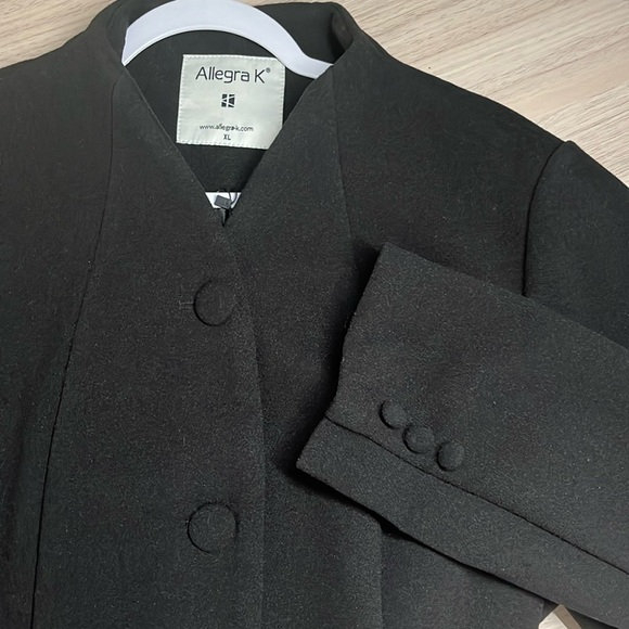 Allegra K woman’s A-line long sleeve, single breasted, peplum hem long coat - Picture 6 of 9